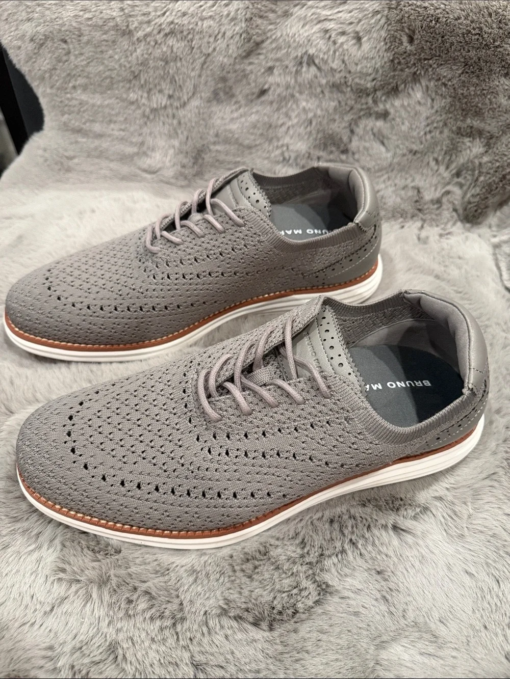 Bruno Marc Men's KnitFlex Wingtip Mesh Oxford Sneakers Grey NIB Size 10